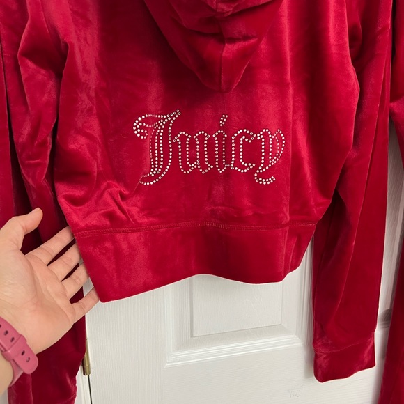 Juicy Couture Size XXL Velour Bling Tracksuit Set Red Rhinestone jacket pants - Picture 4 of 10